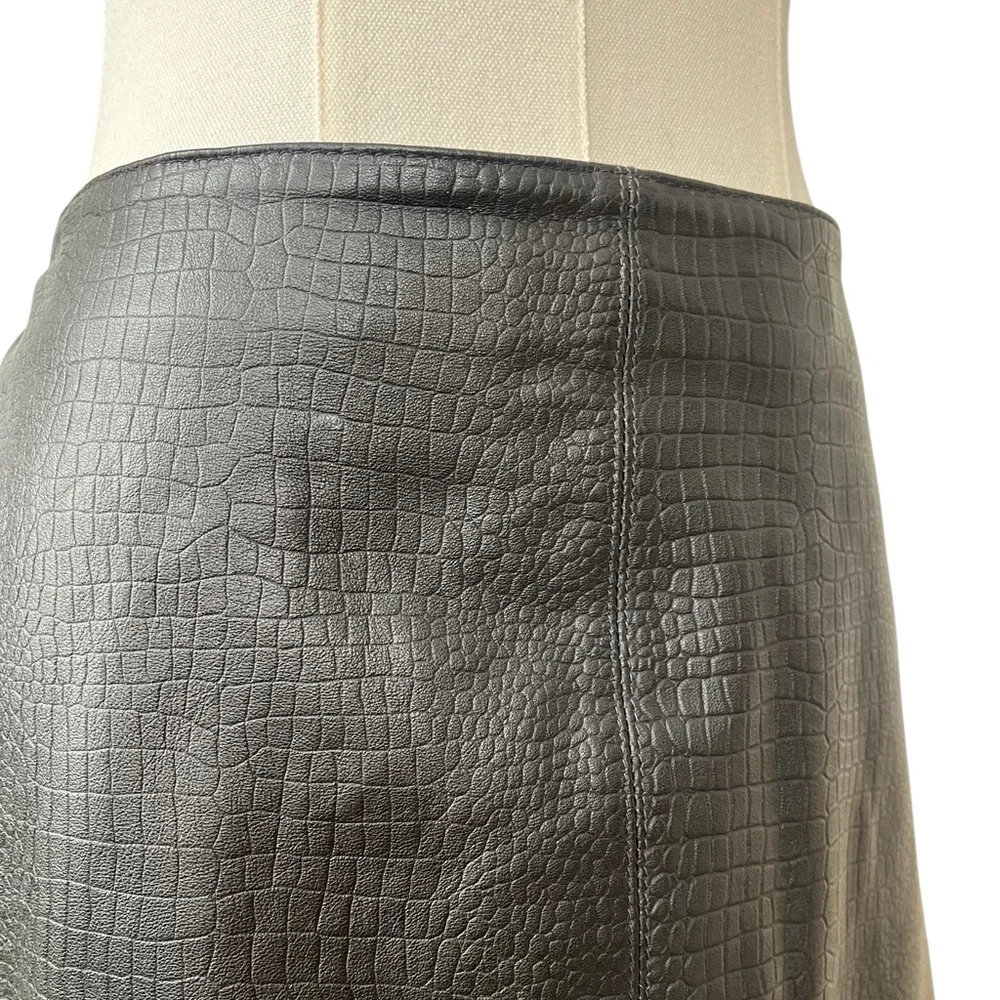Vintage 90s black genuine croc leather pencil skirt back slit fully lined 12 - Picture 5 of 12